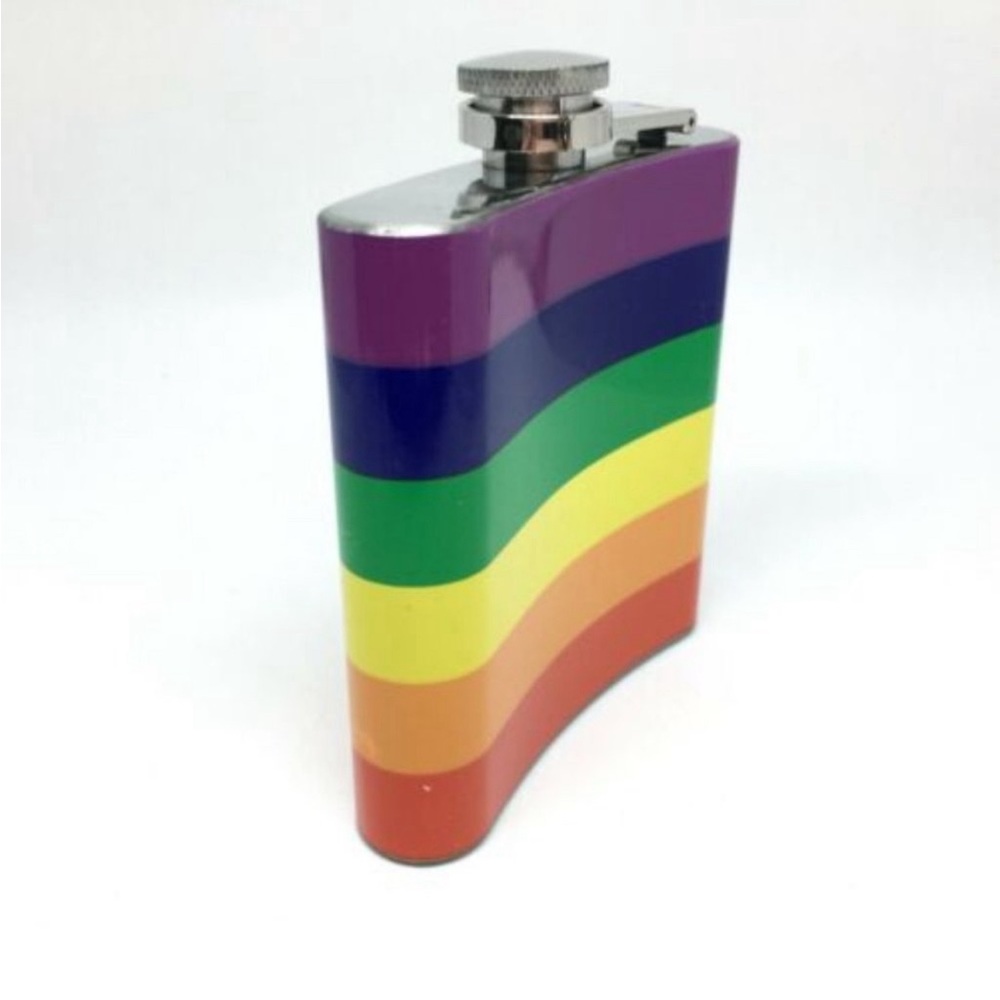 Alcohol Flask Rainbow Stripe Pocket Flask 6 Ounce Metal LGBTQ Pride Flag Drink